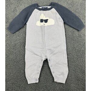 BOYS GAP BABY 3-6 MONTHS GRAY LILAC LONG SLEEVED COOL CLOUD ROMPER KNIT ONE 3 6